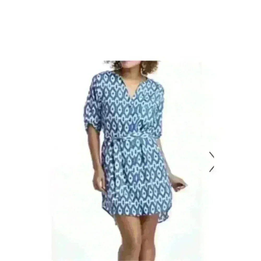 Maeve Anthropologie Dress Womens Small Blue Ikat Print Sheath Boho Southwestern